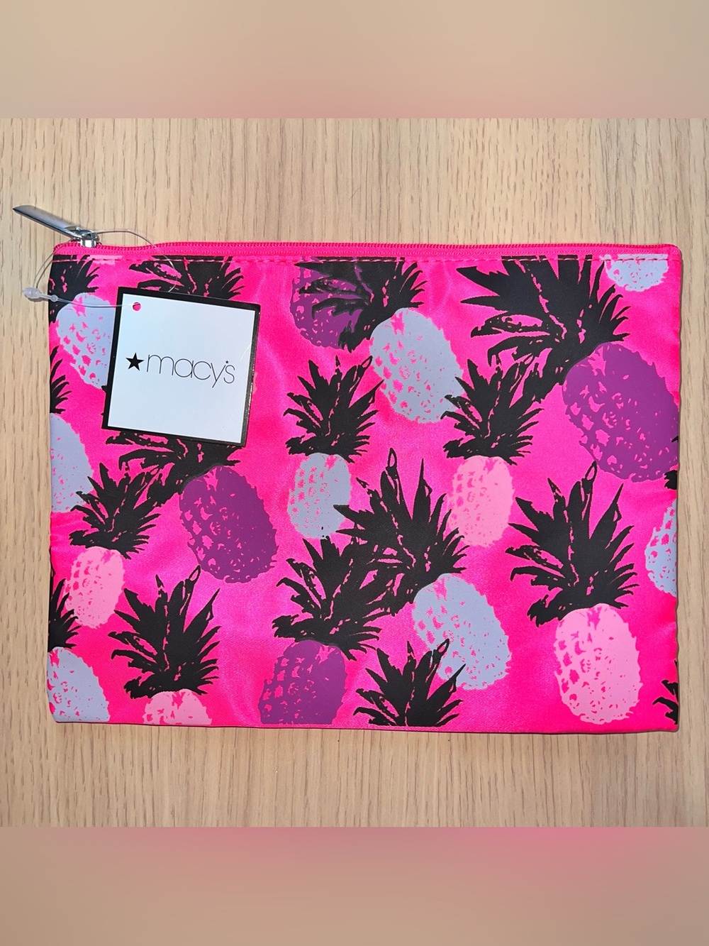 Macy's Pink Pineapple Print Zip Pouch